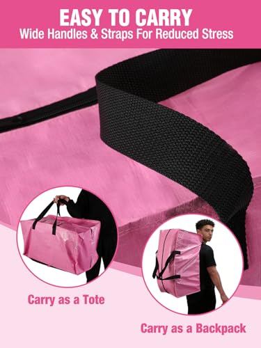 10 Pack Extra Large Moving Bags with Backpack Straps & Handles (Pink / 10 Pack)