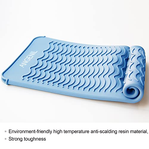 Heat Resistant Silicone Mat Pad Pouch For Travel Curling Iron Wand (Blue)