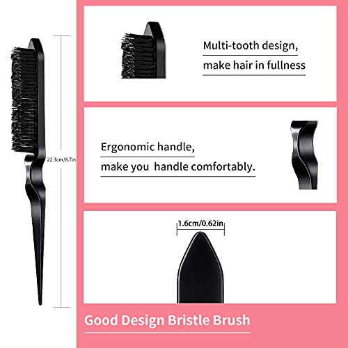 3 Pieces Hair Styling Comb Set Teasing Brush Rat Tail Comb Edge Brush for Edge&Back Brushing (Black-3pcs)