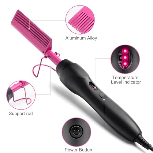 Electric Hot Comb Hair Straightener Heat Pressing Comb Curling Flat Iron Curler Hair Straightener Brush for Natural Black (Purple-3-gear)