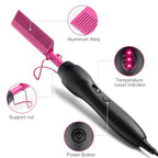 Electric Hot Comb Hair Straightener Heat Pressing Comb Curling Flat Iron Curler Hair Straightener Brush for Natural Black (Purple-3-gear)
