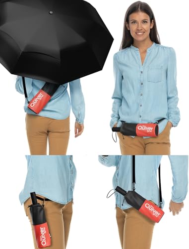 Windproof Travel Umbrella (Black with Black/Red Case / Standard)