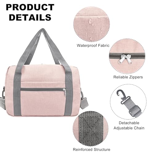 Foldable Carry on Luggage Bag 22x14x9 Personal Item Bag for Airplanes Travel Duffel Bags for Women and Men (Pink / 40L)