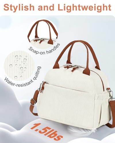 Lunch Bag for Women Men Cute Corduroy Lunch Tote Bags Reusable Insulated Lunch Box Large Capacity Reusable Insulated Cooler for Work Picnic or Travel (Corduroy White brown-13L / 13L)