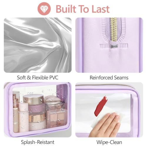 Clear Makeup Bag Travel (3 Pack Purple / TSA Specialist (3-Pack Medium - Soft))