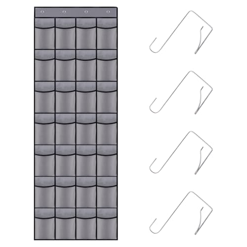 28 Mesh Pockets Hanging Over the Door Shoe Organizer (Grey / 68"x22")