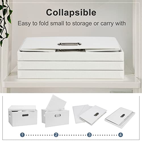Medium 15" 21 Quart Collapsible Stackable Storage Bins with Lids (White / Medium -3 Pack)