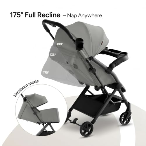 Lithe V2 Lightweight Travel Stroller Snack Tray Included (Grey)