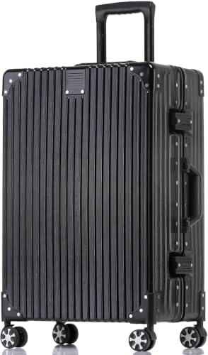 Zipperless Suitcase with Aluminum Frame (Black / Checked in 24inch)