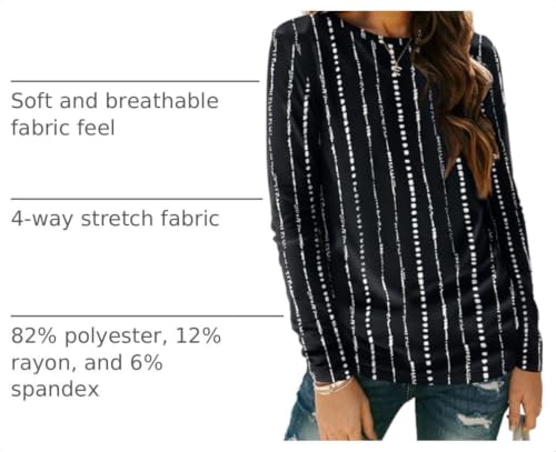Long Sleeve Shirts for Women Casual Crewneck Tops Basic Tees (Small / Blackdotline)