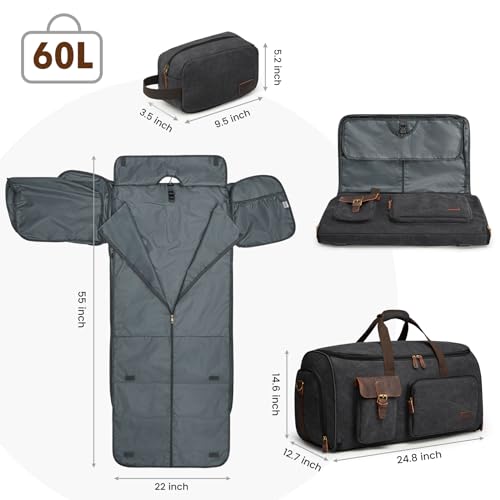 Garment Bags for Travel Canvas Duffle Bags for Men Hanging Suitcase (Black)