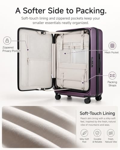 Front Opening Expandable Checked Luggage (Purple / 28 Inch)