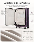 Front Opening Expandable Checked Luggage (Purple / 28 Inch)