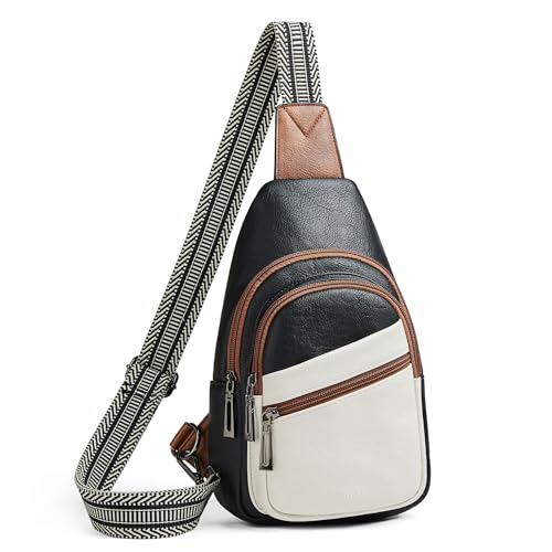 Sling Bag Crossbody Bags for Women Small Cross Body Bag Fanny Packs Chest Sling Purse for Daily Travel Leisure Sport (4-1 White Black With Brown)