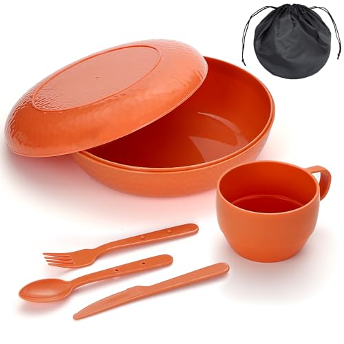 6 Piece Camping Mess Kit with Bowl (1.Orange)