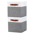 Foldable Fabric Storage Bins with Lids (10.5×10.5×10.5 / White&Grey)