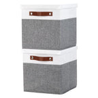Foldable Fabric Storage Bins with Lids (10.5×10.5×10.5 / White&Grey)