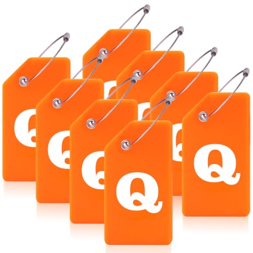 8 Pack Initial Luggage Tags for Suitcases Airplane Travel Essentials (Orange / Letter Q)