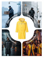 Mens Long Hooded Safety Rain Jacket Waterproof Emergency Raincoat Poncho (XX-Large / Yellow)