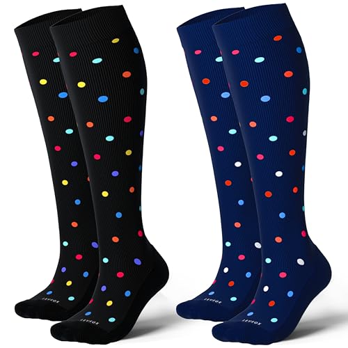 Extra Thick Wide Calf Compression Socks for Women&Men Plus Size 20 (2 Pairs-polkadots2 / X-Large)