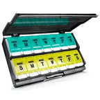 Extra Large Weekly Pill Organizer 2 Times a Day (Cyan & Yellow)