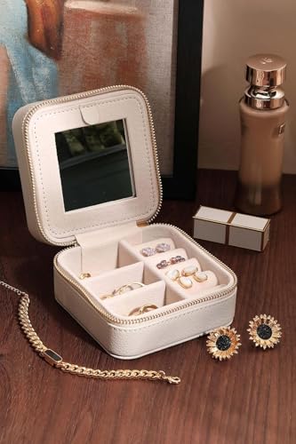 Travel Jewelry Organizer Boxes for Women Small Portable Necklace Earrings Bracelet Rings Travel Case Best Friend Birthday Gifts for Women Trendy (Butterfly_Beige_Blue)