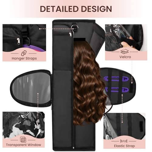 Wig Storage Bag Holds 3 Wigs Hair Tools Travel Bag Full (Pink / 12.6*11.02*11.61inch)