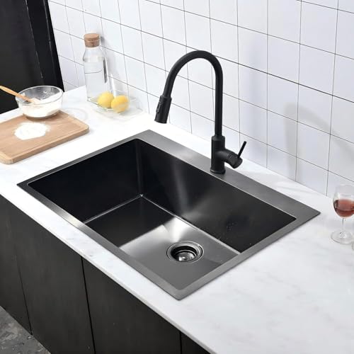 28x18 inch Stainless Steel Black Drop In Kitchen Sink (Black / 28x18)