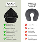 Travel Pillow Neck Pillow with Hood for Airplane Sleeping (360 Black / Standard (26"))