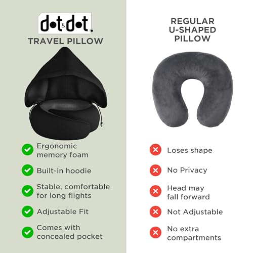 Travel Pillow Neck Pillow with Hood for Airplane Sleeping (360 Black / Standard (26"))