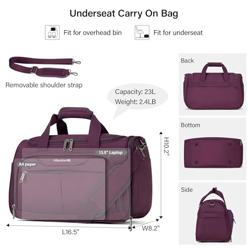 Small Underseat Carry On Luggage Bags for Travel with 10 Pockets (Purple / Underseat Carry-On)