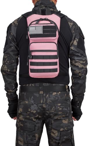Insulated Water Hydration Pack Bag with 3L TPU Bladder Tactical Molle Hydration Backpack for Hiking Cycling Running (Light Pink)