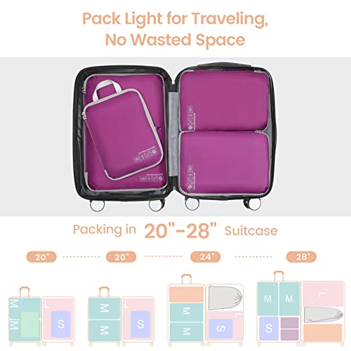 Compression Packing Cubes for Travel (01 Attractive Purple / 4-Piece Set)