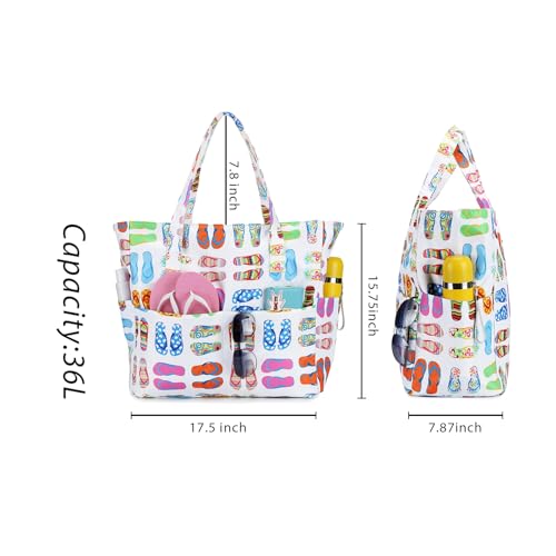 Waterproof Beach Tote Pool Bags for Women Ladies Extra Large Gym Tote Carry On Bag With Wet Compartment for Weekender Travel (Slipper)