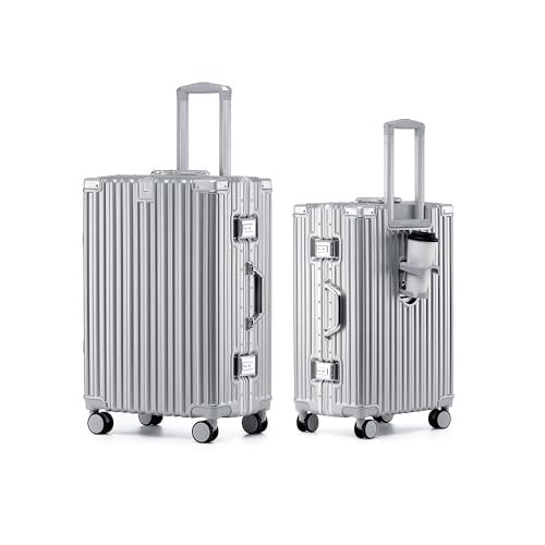20 Inch Carry On Zipperless Luggage with Cup Holder (Silver (PC+Aluminum) / Carry on 20inch)