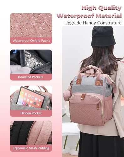 Diaper Bag with Changing Station (Pink Grey)