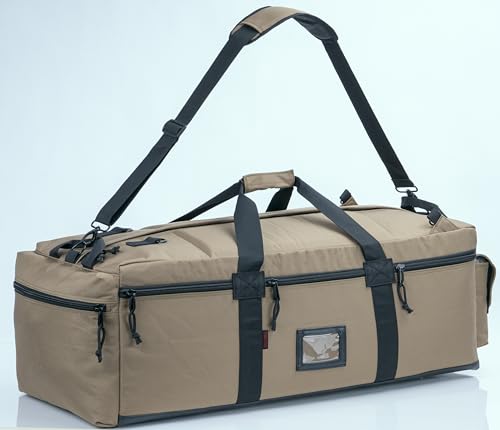 Large Military Duffle Bag Tactical Gear Load Out Bag Deployment Cargo Bag Travel Sports Equipment Duffel Luggage Bag with Backpack Straps 90L (TAN+BLACK)