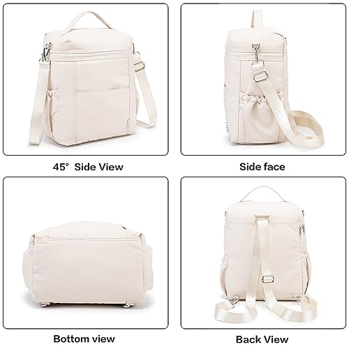 NOL Insulated Lunch Bags for Women Cooler Bag Lightweight Nylon Waterproof Lunch Box for Work (Cream / Large (12 Liters))