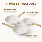 Ceramic Nonstick Frying Pan Skillets (White / 8+9.5+11 Inch)