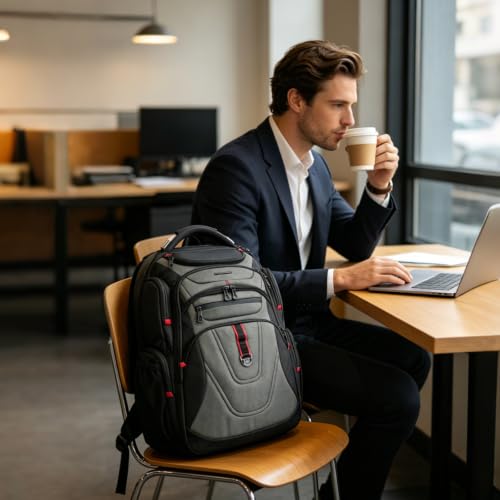 Travel Laptop Backpack 17.3 Inch XL Computer Backpack for Men (Black/Army Green / 17.3 inch)