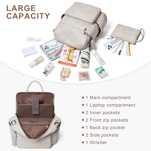 Vegan Leather Laptop Backpack for Women 15.6 inch Work Backpack Fashion Travel Backpack Purse for Travel College Work (2 Two-toned Gray)