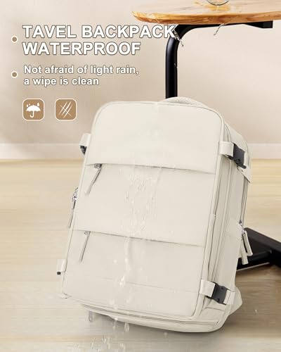 Large Travel Backpack Carry On for Women Man Gym Backpacks with Laptop Compartment Mochila de Viaje Teacher Personal Item Backpack Rucksack Airplane Accessories Must Haves Beige (33l / Beige)