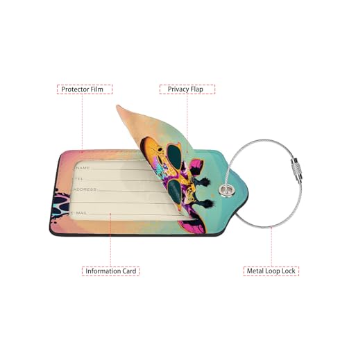 Funny Gunglasses Giraffe Luggage Tag Personalized Luggage Tags for Suitcases (Funny Gunglasses Giraffe)