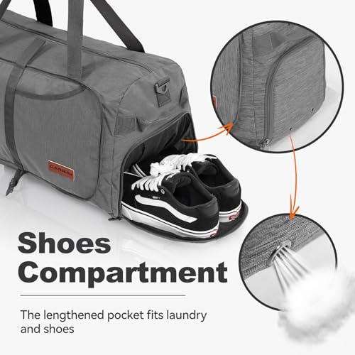 40L Foldable Duffle Bag for Travel Men & Women Carry On 22"x14"x9" Airline Approved (Textured Grey / 40L)