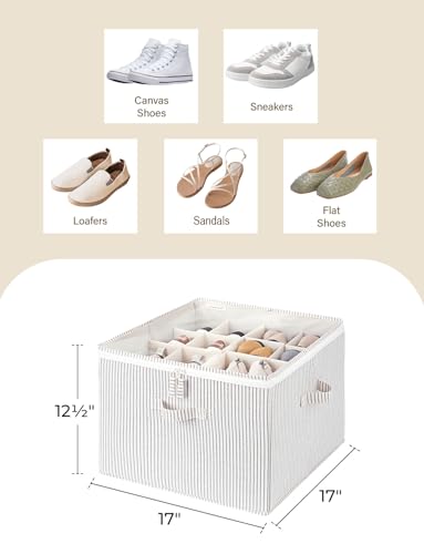 16 Pair Closet Shoe Storage Organizer (Gray and White Stripes / Medium)