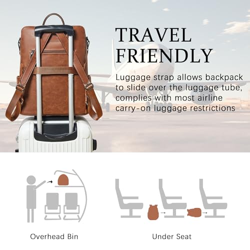 Vegan Leather Laptop Backpack for Women 15.6 inch Work Backpack Fashion Travel Backpack Purse for Business College (Crazy Horse Brown02)