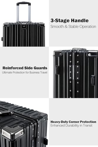 26 Inch Checked Zipperless Luggage with Cup Holder (Black (PC+Aluminum) / Checked in 26inch)