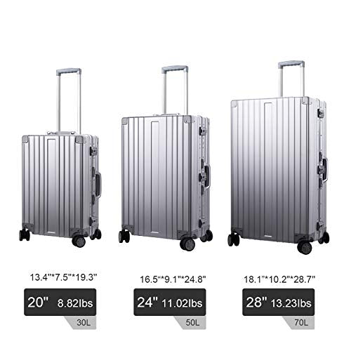 All Aluminum Luggage Zipperless Hard Shell Luggage Case with TSA Lock Spinner Alloy Metal Suitcase (Silver / 24")