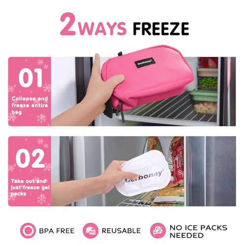 Small Cooler Bag Freezable Lunch Bag for Work School Travel (Red-Magenta)