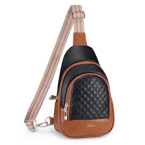 Crossbody Bags for Women Anti Theft Small Sling Handbag with Zipper Lock Vegan Leather RFID Blocking Chest Pure (Black Brown-001)